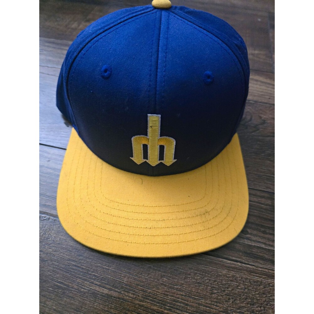 Seattle Mariners Two Tone Trident Snapback Hat Blue Yellow City Connect Logo Cap
